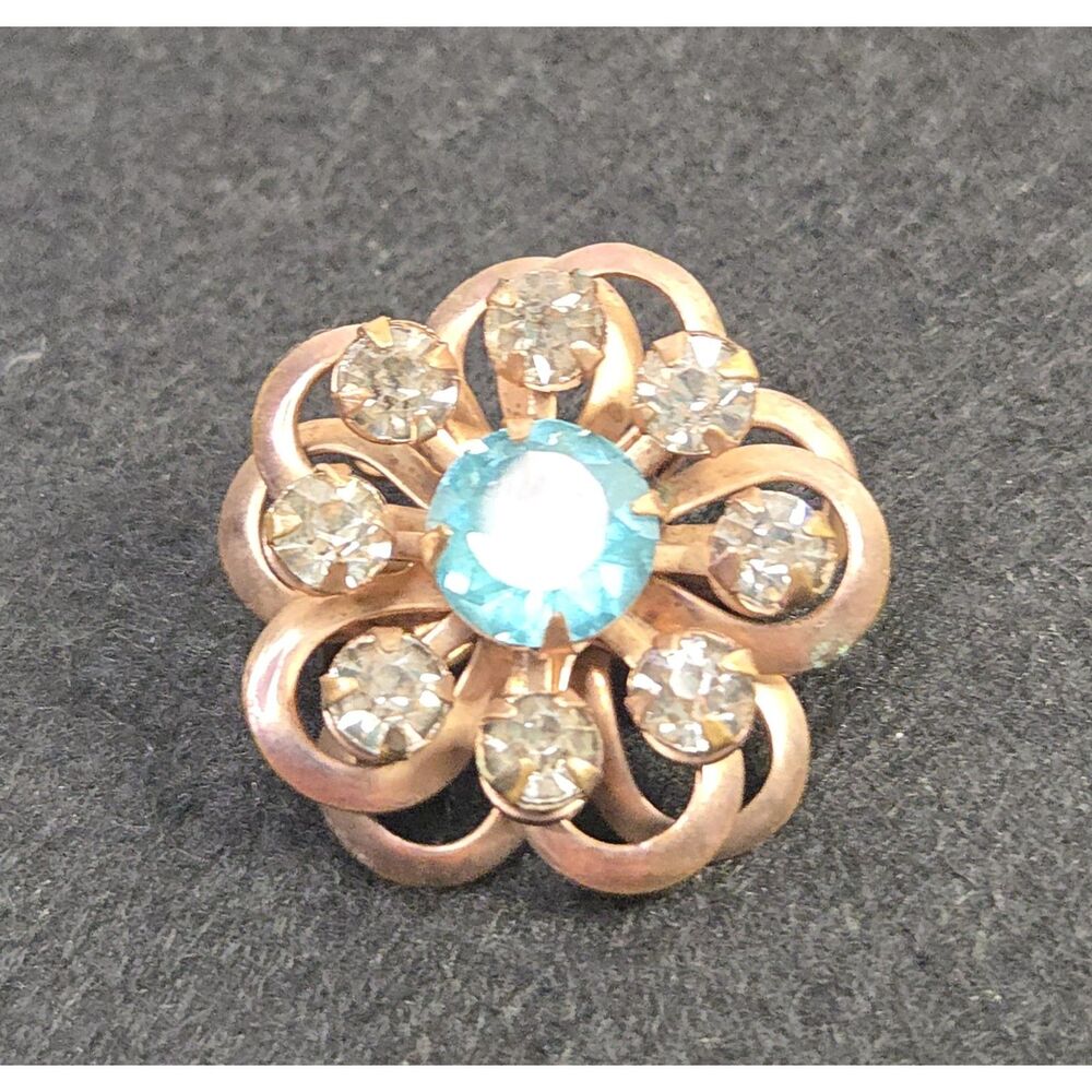 Vintage Multi Layer Copper Flower Rhinestone Brooch - Picture 4 of 8